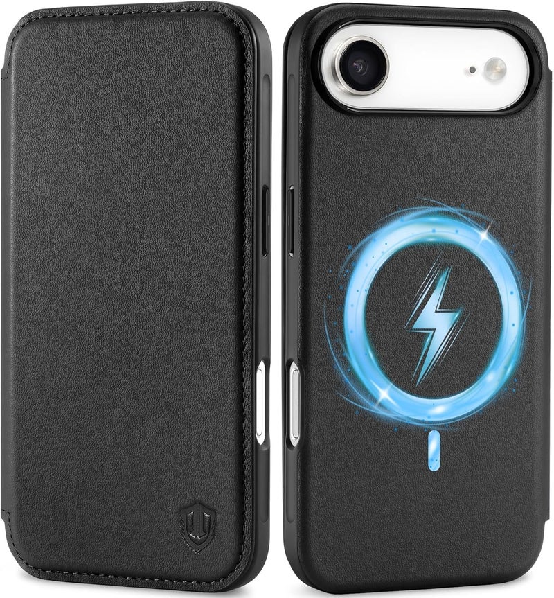 SHIELDON Genuine Leather Slim Wallet Case for iPhone Air 6.5-inch 2025 | Magnetic Closure | Wireless Charging | RFID Blocking Credit Card Holder | Folio Protective Phone Cover | Black - Image 1